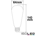 ISOLED LED Edison lamp ST64 Vintage Line, E27, 8W 2200K 550lm, CRi >90, dimmable, clear amber glass