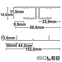 ISOLED LED drywall lighting profile PLANAR, indirect lightbeam, for 2 LED strips, aluminium, 200cm, anodized aluminium