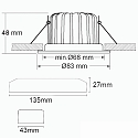 Indbygningslampe d�mpbar IP65, klar, sort, s�lvgr� d�mpbar 10W 800lm 3000K 60� 60� CRI >95
