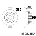 Recessed outdoor LED spot CRI >90, IP65, 8cm, 8W 3000K 650lm 36, swivelling, dimmable