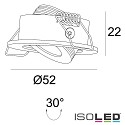 ISOLED Recessed LED luminaire MiniAMP, IP40,  5.2cm, 24V DC, CRi >91, swivelling 30, dimmable, 3W 3000K 300lm 50, white