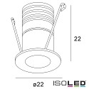 ISOLED Recessed LED luminaire MiniAMP, set back, IP42,  2.2cm, 24V DC, dimmable, 1W 3000K 60lm 60, black