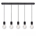 Pendel E27 SURFACE 5-flammer, lang, med roset E27 IP20, sort mat d�mpbar