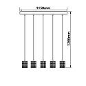 ISOLED Pendel E27 SURFACE 5-flammer, lang, med roset E27 IP20, sort mat d�mpbar