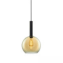 Pendel INFINITY AMBER ROUND GLASS 25CM rund E27 IP20, rav, sort d�mpbar