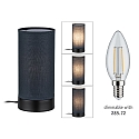 Paulmann Bordlampe PIA cylindrisk, med afbryder E14, gr�, sort mat d�mpbar