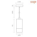 SIGOR Concrete Pendant luminaire UPSET CONCRETE, 230V, 1 flame, E27 max. 50W, height 210cm, dark / gold