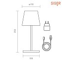 SIGOR battery table lamp NUINDIE MINI round, CCT Switch, dimmable IP54, silver anodised dimmable