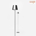 SIGOR battery floor lamp NUINDIE round IP54, silver dimmable