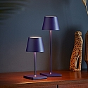 SIGOR Batteri bordlampe NUINDIE USB-C rund, CCT Switch, med touch-d�mper IP54, blomme bl� d�mpbar