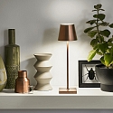 SIGOR Batteri bordlampe NUINDIE USB-C rund IP54, bronze anodiseret d�mpbar
