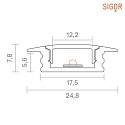 SIGOR Indbygningsprofil FLAD 12 - til LED Strips op til 1.22cm bredde, med sidevinge, lngde 100cm
