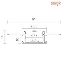 SIGOR Flush mounted profile 20 - for LED Strips up to 2cm width, rimless, incl. matt cover, length 100cm