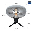 Steinhauer table lamp REFLEXION -  22CM 1 flame, flat, with switch, with plug E27 IP20, black matt 