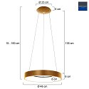 pendant luminaire RINGLEDE -  48CM large, round, direct / indirect IP20, gold dimmable