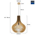 Steinhauer pendant luminaire SMUKT 1 flame, large, round E27 IP20, poplar wood, natural colour dimmable