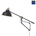 Mexlite wall luminaire NOV rotatable, long, with switch, with jointed arm, with plug E27 IP20, black matt 