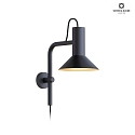 Wever & Ducr Wall luminaire ROOMOR 3.0 PAR16, 58cm, GU10, with cord switch, deep black, with shade 1.0, deep black gold