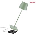 Zafferano battery table lamp POLDINA PRO dimmable IP65, powder coated, sage dimmable