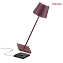 Zafferano battery table lamp POLDINA PRO dimmable IP65, powder coated, wine red dimmable