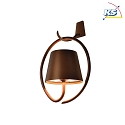 Zafferano battery wall luminaire POLDINA with handle IP54, rust, lacquered dimmable
