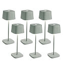 Batteri bordlampe OFELIA TAVOLO PRO s�t med 6 IP65, salviegr�n, lakeret d�mpbar