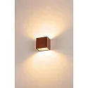 SLV LED Udendørs Væglampe SITRA CUBE WL, UP/DOWN, IP44 IK05, 10W 3000K 2x560lm 105°, rust-farvet