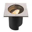SLV Gulvindbygningslampe DASAR® L firkantet, svingbar, DALI styrbar, passabel IP65 / IP67, rustfrit stål dæmpbar