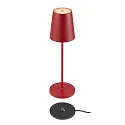 SLV Batteri bordlampe VINOLINA TWO 3-CCT 3-fold, CCT Switch, med touch-dæmper, konisk, med opladestation IP65, rød dæmpbar