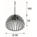 SLV Pendel WUD - HALF ROUND halvrund E27 IP20, træ, sort dæmpbar