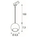 SLV 3-phase pendant luminaire LIGHT EYE® 90 down, ball shaped GU10 IP20, white matt dimmable