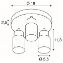 SLV wall and ceiling luminaire PURI 2.0 - TUBE 3 flames, round GU10 IP20, grey dimmable