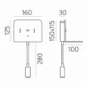 Læselampe CALMA 16/3836 med afbryder, med USB tilslutning, justerbar IP20, hvid