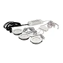 Recessed LED furniture Downlight set, 3pc. + transformer + distributor, IP20, Ø 7cm, Plug&Play +G156:G205W 3000K 125lm, alu