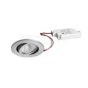 Recessed LED spot set dim2warm incl. converter, IP20, round, 230V, 6W 1800-3000K 460lm 38°, swivelling 30°, matt alu