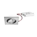 Recessed LED spot set dim2warm incl. converter, IP20, square, 230V, 6W 1800-3000K 460lm 38°, swivelling 30°, matt alu