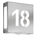 Outdoor wall luminaire AQUA LEGENDO with sensor, 2 digits (cut out), IP44, E27, stainless steel, brushed