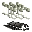 Batteri bordlampe s med touch-dæmper, med oplader, 15 stk. IP65, mat, grågrøn dæmpbar