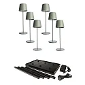 Batteri bordlampe CANIS GASTRO M med touch-dæmper, med oplader, 6 stk. IP65, mat, grågrøn dæmpbar
