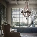 Ideal Lux Chandelier MILLENIUM, 8 flames, Ø 92cm, E14,rust look / natural wood