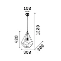 Pendant luminaire AMPOLLA 3, DIAMOND long, shade Ø 30cm / H 42cm, E27, adjustable height
