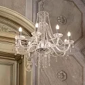 Ideal Lux Chandelier AMADEUS, 8 flames, Ø 80cm / H 180cm, E14, chrome / glass and transparent chrystal