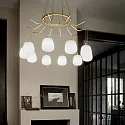 Ideal Lux Pendant luminaire KAROUSEL, 10 flames, Ø 82.5cm, incl. G9 3.2W 3000K, satined brass / white