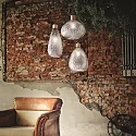 Ideal Lux Pendant luminaire BERGEN 2, Ø 16cm / H 38cm, E27, smoked relief glass / wood / black