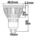 ISOLED LED spot GLASS-COB, GU10, 6W 2700K 460lm 405cd 70°, dimmable, silver / clear, structured