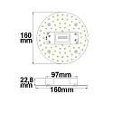 ISOLED LED Conversion board, Ø 16cm, 100-277V AC, 12W 3000K 1600lm 120°, with magnet, incl. pre-installed Trafo