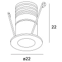 ISOLED Recessed LED luminaire MiniAMP, set back, IP42, Ø 2.2cm, 24V DC, dimmable, 1W 3000K 60lm 60°, brushed alu