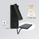 ISOLED Læselampe LED USB A+C 3-STEP med afbryder, justerbar, med USB-opladningsfunktion IP42, sort dæmpbar