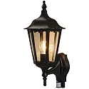 Udendørs wall luminaire FIRENZE med bevægelsesdetektor E27 IP44, sort, gennemsigtig
