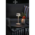 Batteri bordlampe LYON med USB tilslutning, CCT Switch, RGB, med touch-dæmper IP54, terracotta dæmpbar
